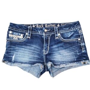 Rock Revival Shorts Denim Women 31  Distressed Embellished Embroidery Grunge Y2K